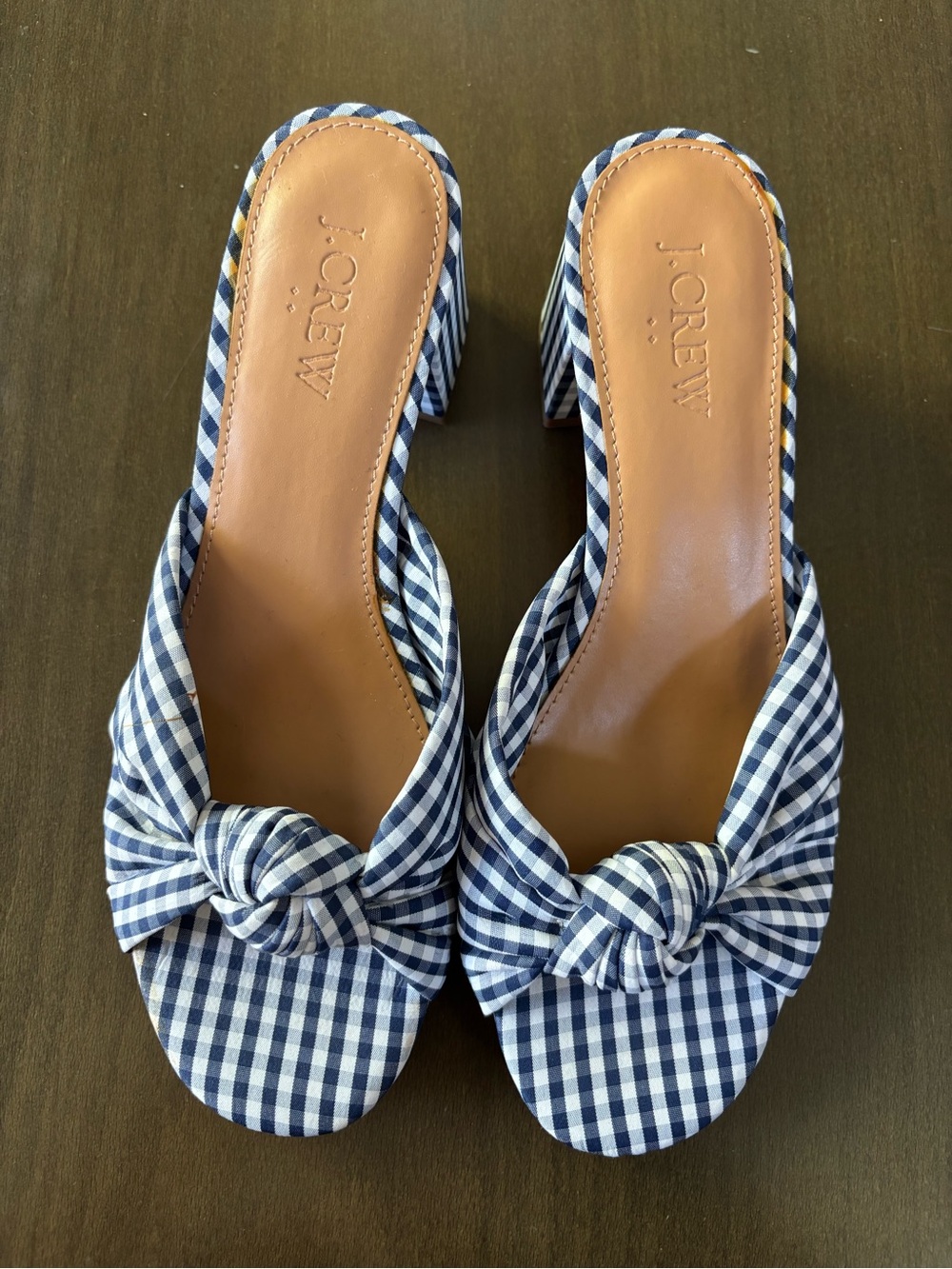 J. Crew Blue and White Gingham Knot sandals